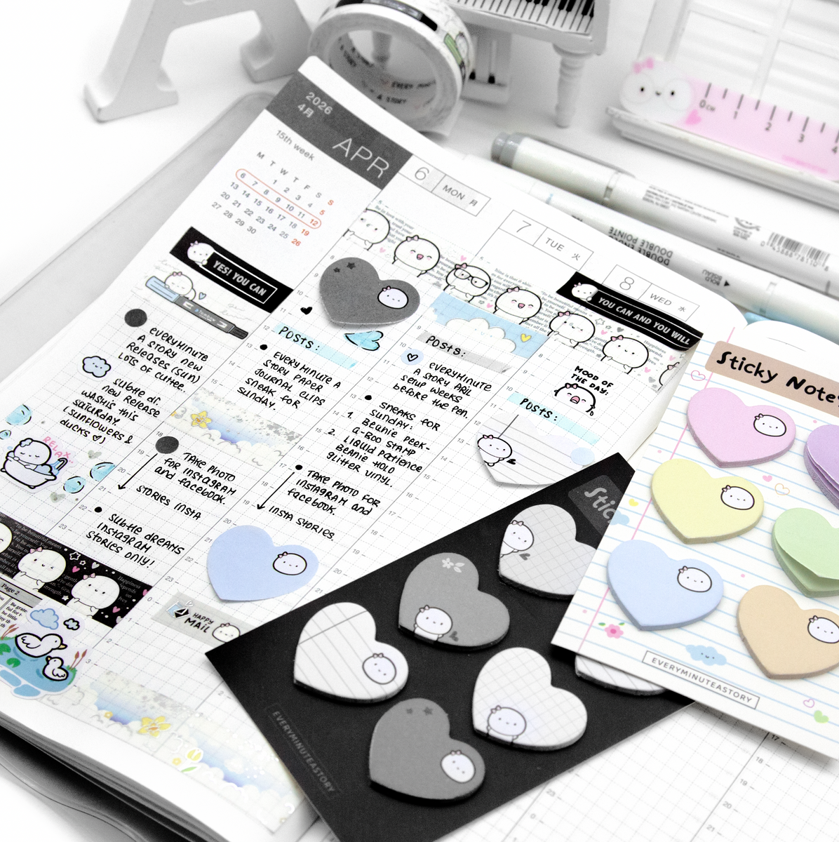 Beanie mini sticky notes, tiny hearts, set of 6 -Limited Stock, limit ...