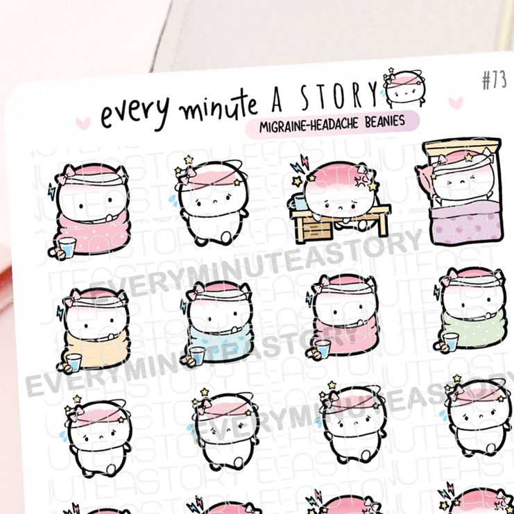 Headache, migraine, pain, head ache Beanie stickers Every Minute A Story