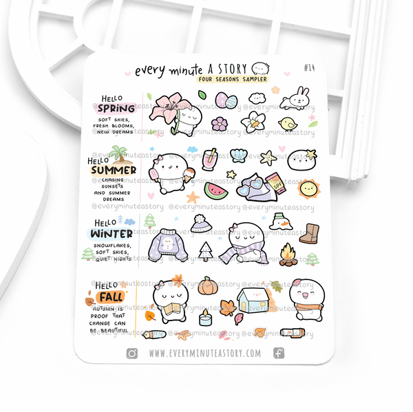 Four seasons sticker sampler, spring, summer, fall, winter