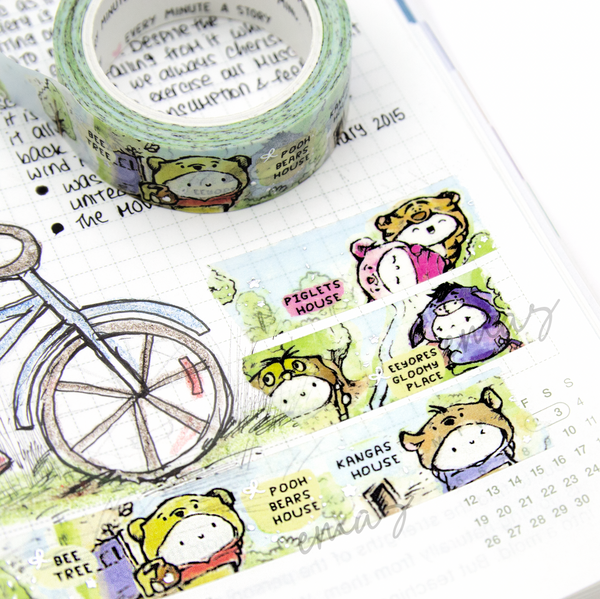 100 akre hand painted pooh washi, silver foil- LIMIT: 1/order