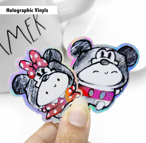 Mickey Minnie Holographic weatherproof Vinyl die cut sticker, holo- LOW STOCK!