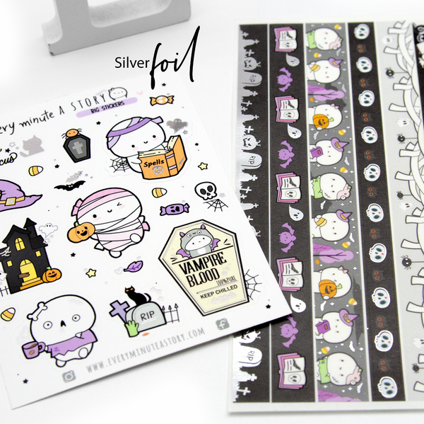Vampire blood foiled halloween big stickers and washi strips, set of 2- Limited Stock!