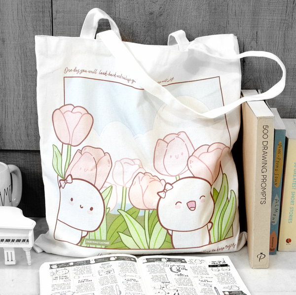 Tiptoe through the tulips Beanie cotton canvas tote- Limited stock, Limit 1/order