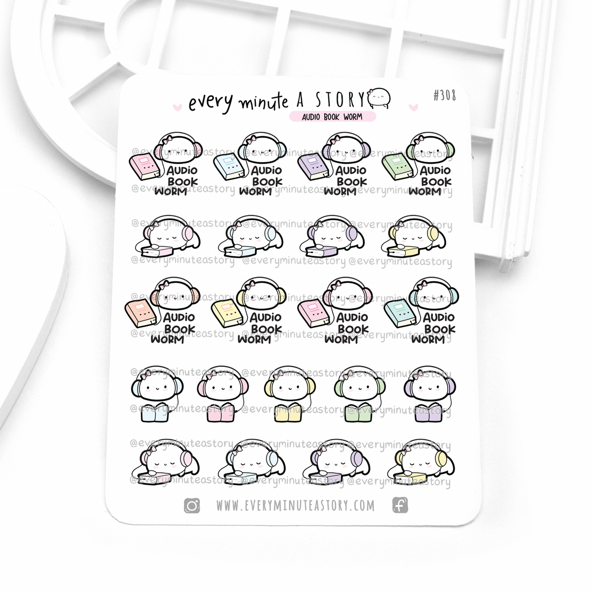 Sound Chapter Sticker Audiobook worm Beanie stickers, reading – Every Minute A Story