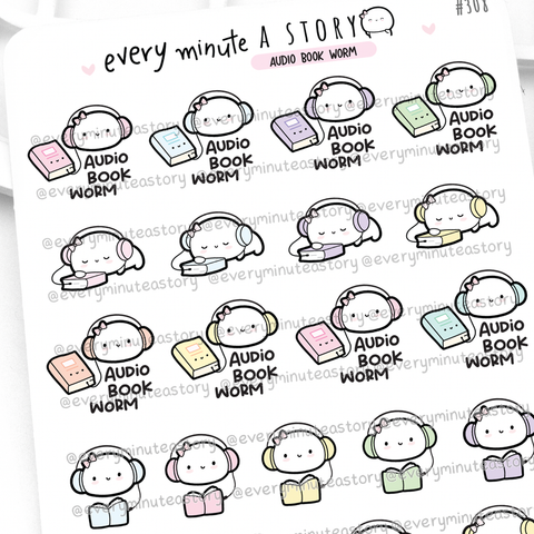 Audiobook worm Beanie stickers, reading