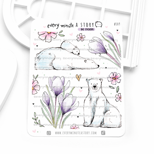 Inked big stickers Vol.3, hand sketched, polar bear