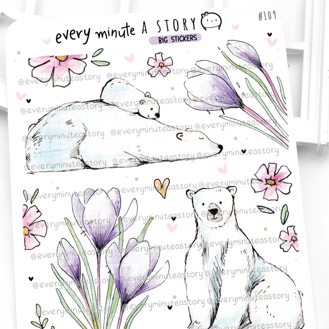 Inked big stickers Vol.3, hand sketched, polar bear