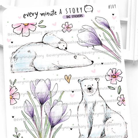Inked big stickers Vol.3, hand sketched, polar bear