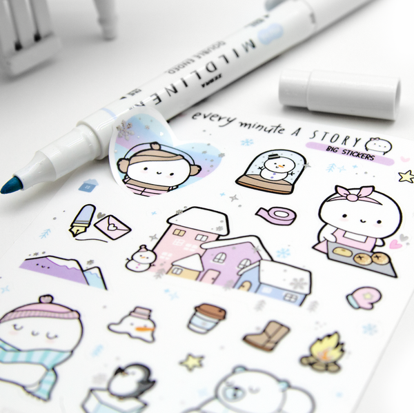 Warm and cozy, silver foiled big stickers, winter- Limited Stock!