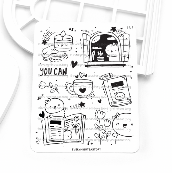 Hand sketched Beanie big stickers/color-in stickers, inked