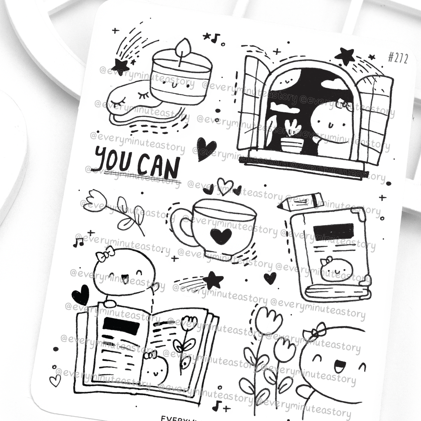 Hand sketched Beanie big stickers/color-in stickers, inked