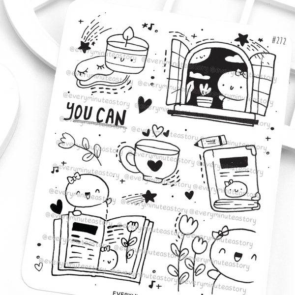 Hand sketched Beanie big stickers/color-in stickers, inked