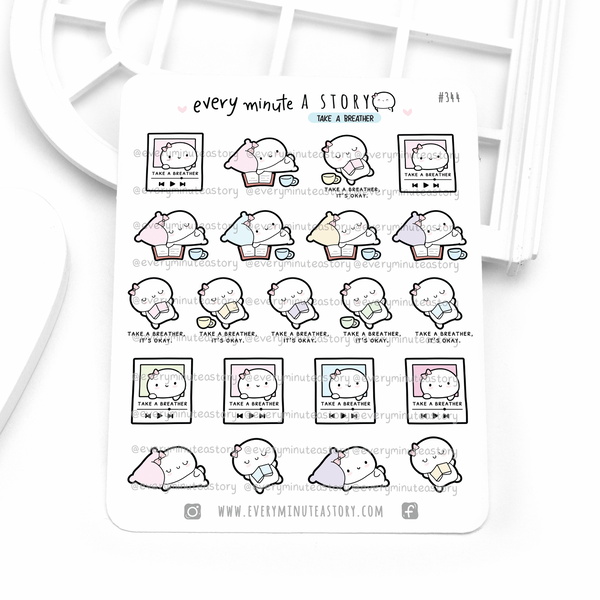 Take a breather, Beanie stickers, relax, rest, me time