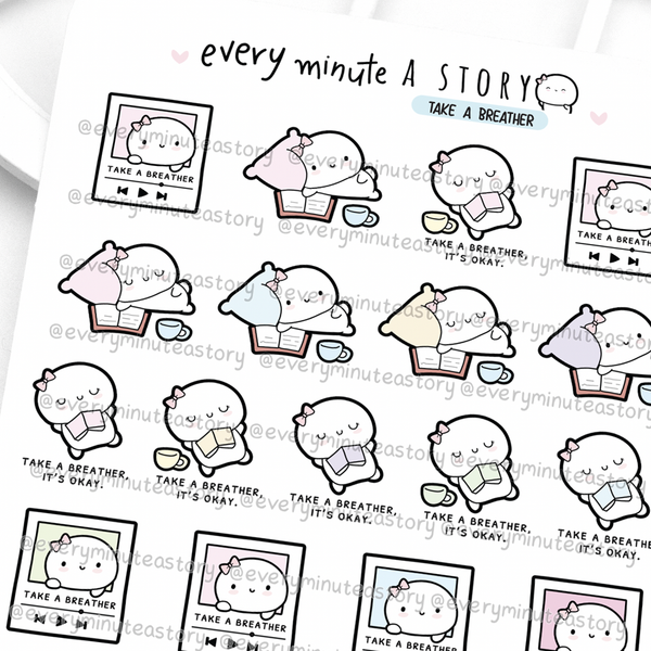 Take a breather, Beanie stickers, relax, rest, me time