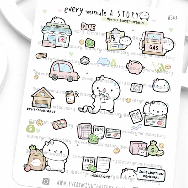 Monthly budget/expenses sticker sampler, finance, accounting