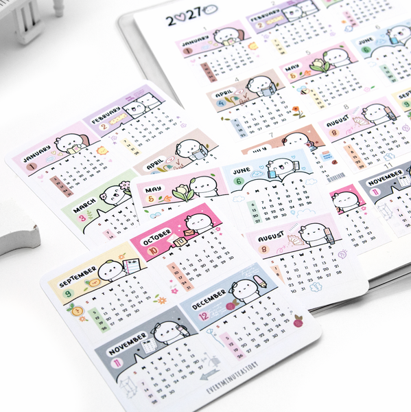2027 calendar stickers, 12 months, large