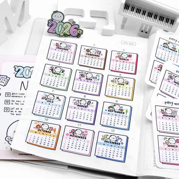 2026 calendar stickers, 12 months
