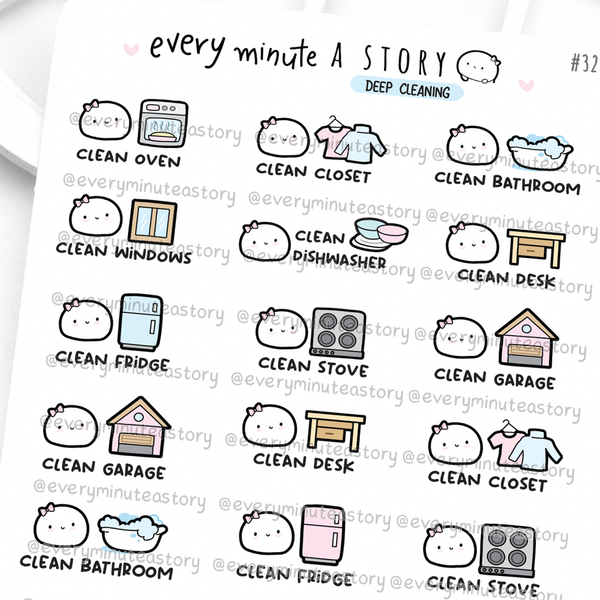 Deep cleaning Beanie planner stickers