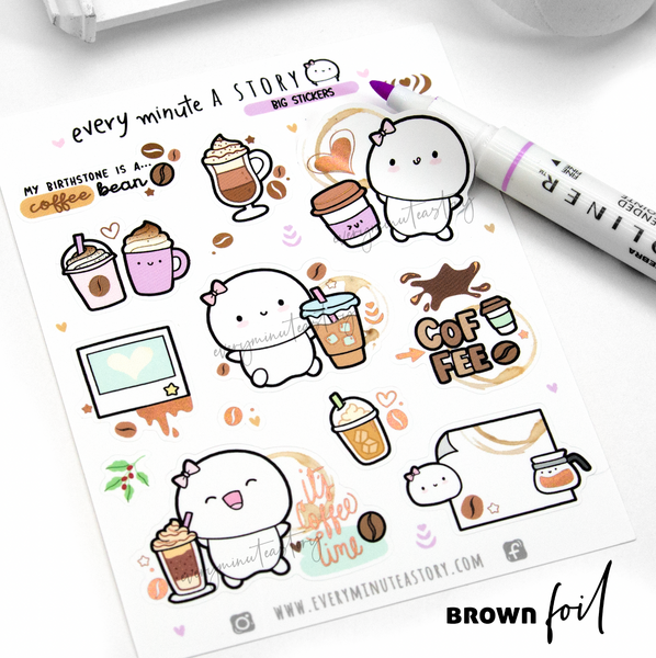 Coffee first, big stickers, brown foil- Limited Stock!