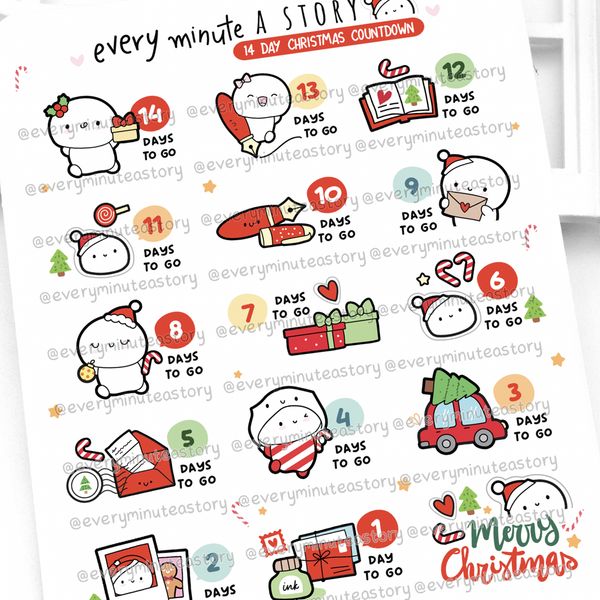 Christmas countdown, 14 days, Christmas planner stickers