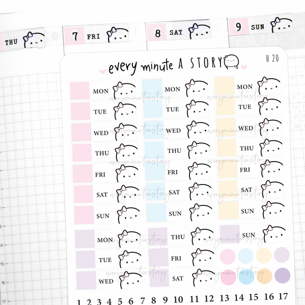 Date cover planner stickers, hobonichi cousin Vol.2, pastels