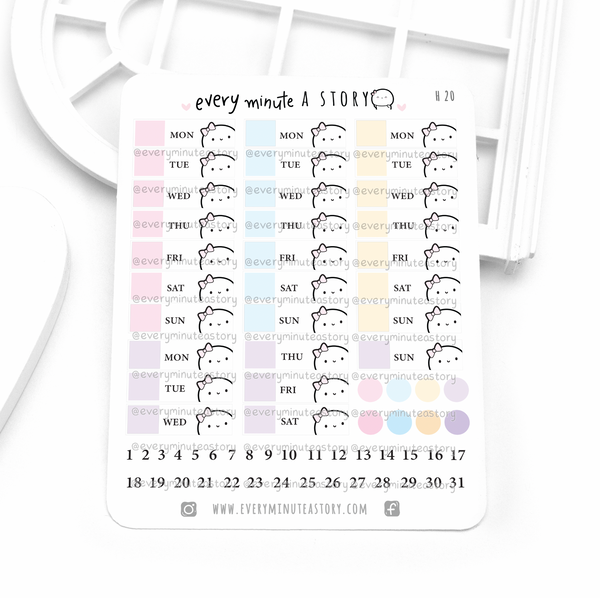 Date cover planner stickers, hobonichi cousin Vol.2, pastels