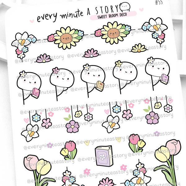 Sweet bloom deco planner stickers, deco corners, banners, peek-a-boo