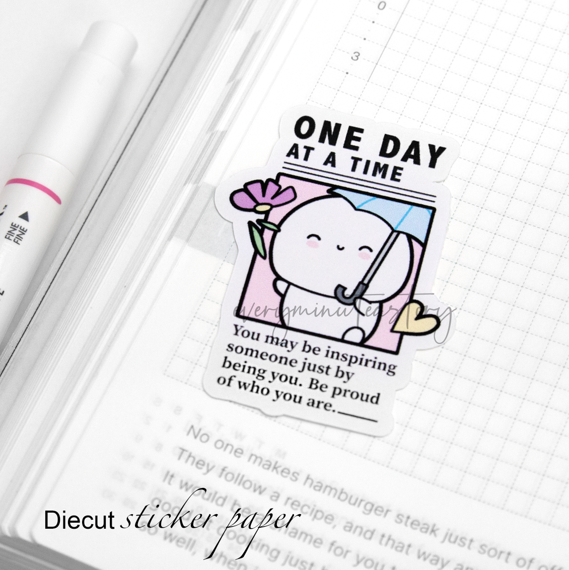 One day at a time-newspaper Beanie die cut on sticker paper