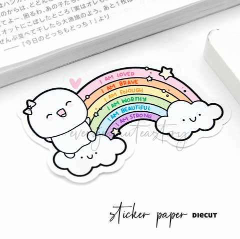 I am loved- Beanie rainbow die cut on sticker paper