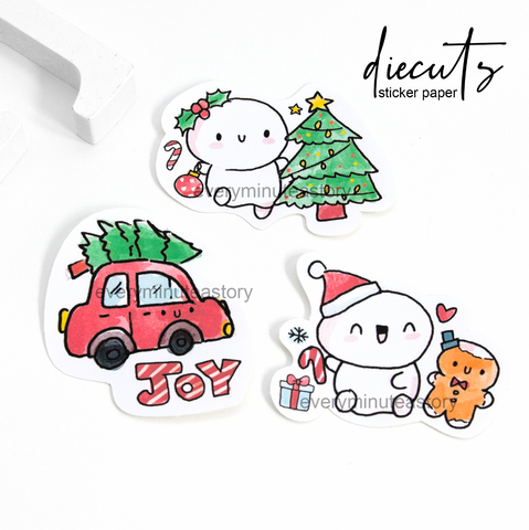 Hand sketched Christmas sticker paper die cuts- Low Stock!