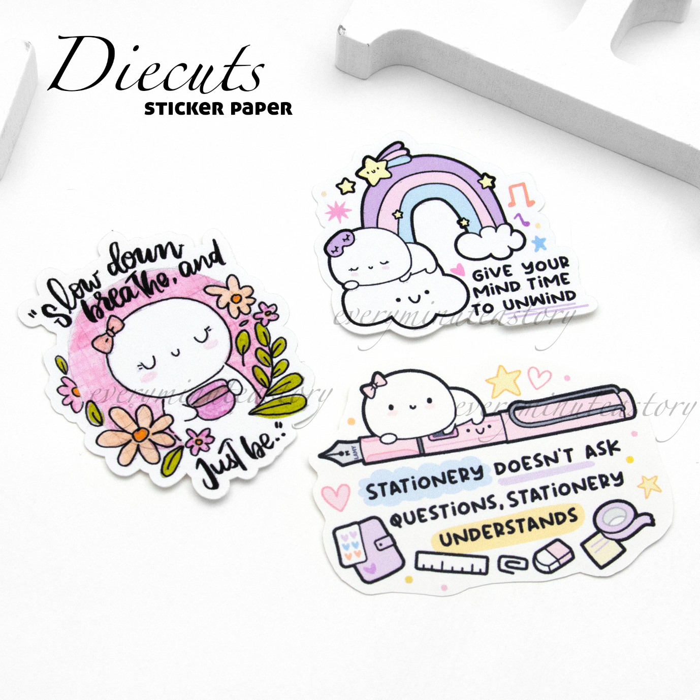 Slow down and Breathe- Beanie die cuts on sticker paper