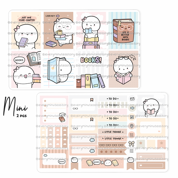 Readers gonna read vertical hand-drawn kit- mini and full kit, books planner stickers