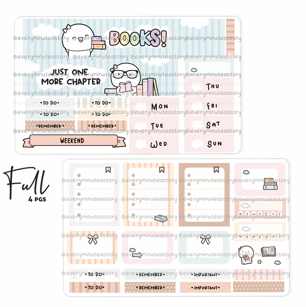 Readers gonna read vertical hand-drawn kit- mini and full kit, books planner stickers