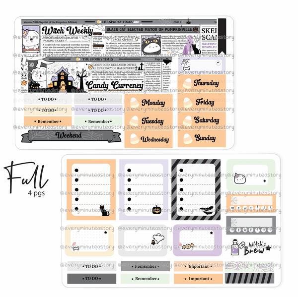Witch weekly, halloween vertical hand-drawn kit- mini and full kit