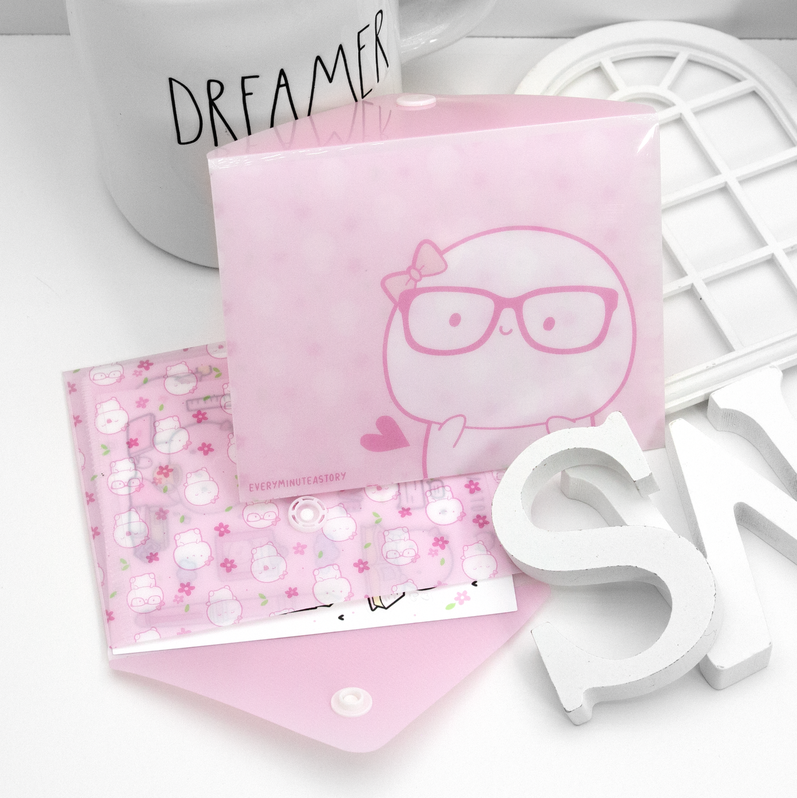 Pink bloom sticker storage plastic envelope- Limited Stock! Limit 1/order