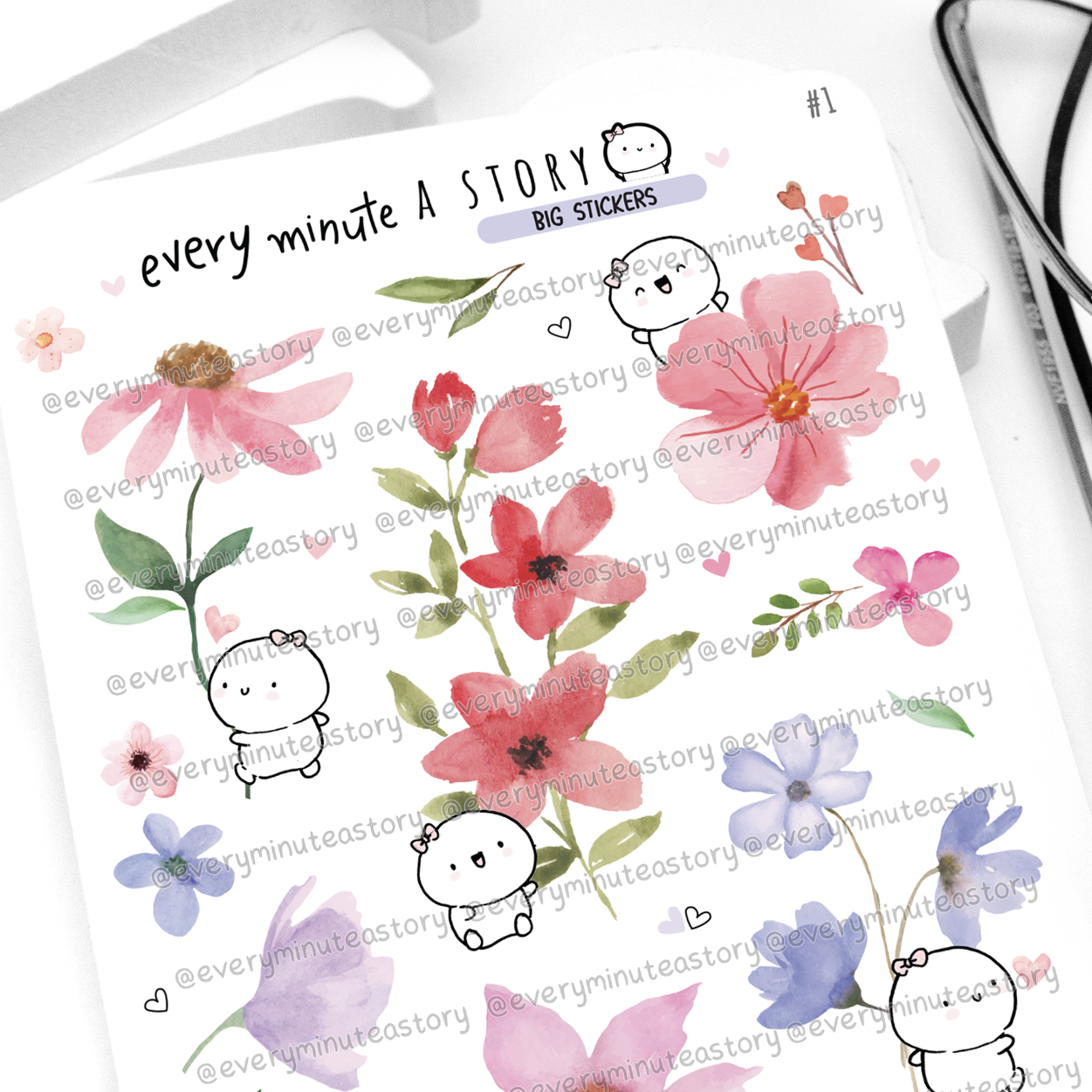 Watercolor flower big stickers- Low Stock!