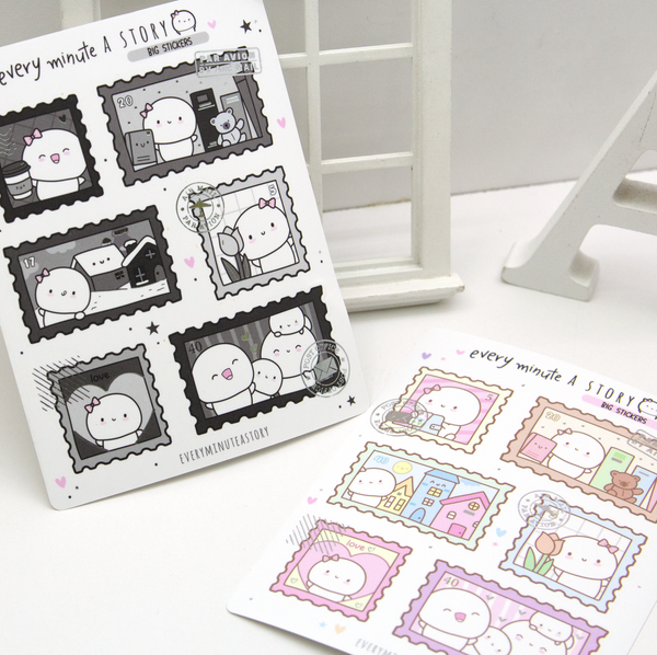 Pretty paper postage big stickers, silver foil, set of 2- Limited Stock!