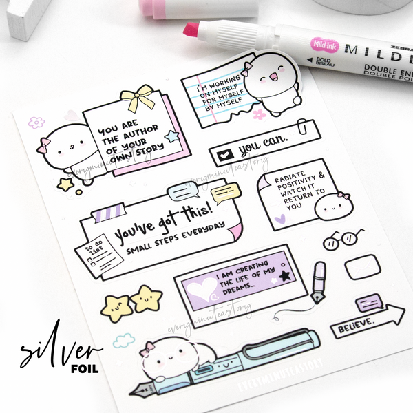 Motivational big stickers Vol.5, silver foil, mental health- Limited Stock!