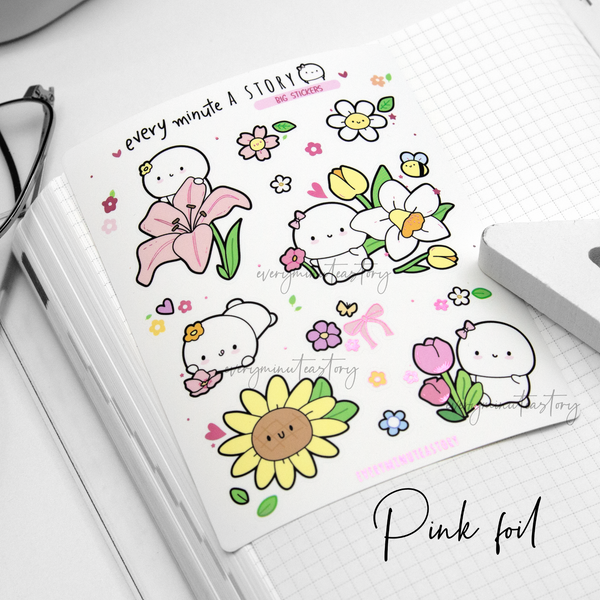 Spring vibes big stickers, silver/pink foil, set of 2- Limited Stock!