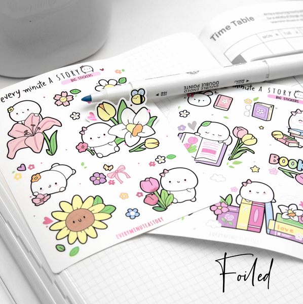 Spring vibes big stickers, silver/pink foil, set of 2- Limited Stock!