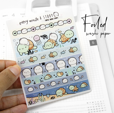 Foiled turtle washi strips, washi paper, silver foiled- LOW STOCK!