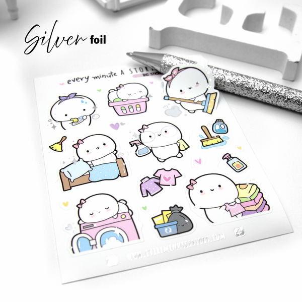 Daily chores, silver foiled big stickers- Limited Stock!