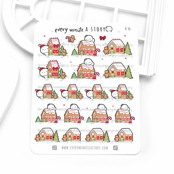 Gingerbread houses Beanie stickers, Christmas