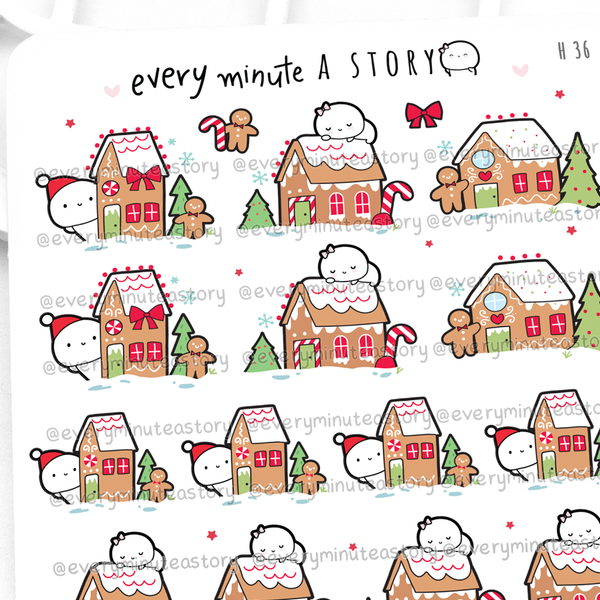 Gingerbread houses Beanie stickers, Christmas