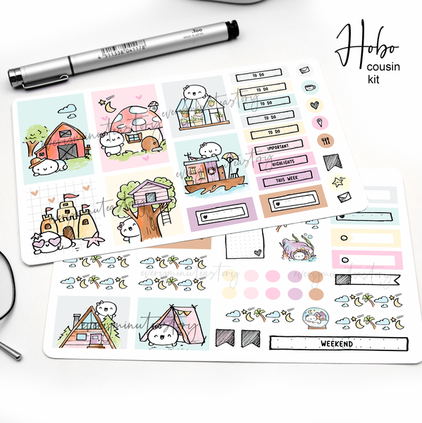 Houses inktober 2024 Hobonichi cousin kit, hand sketched