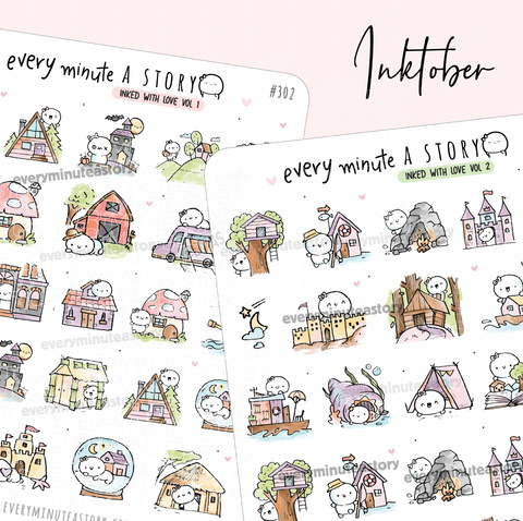 Houses Inktober 2024 vol.1 and vol.2 stickers