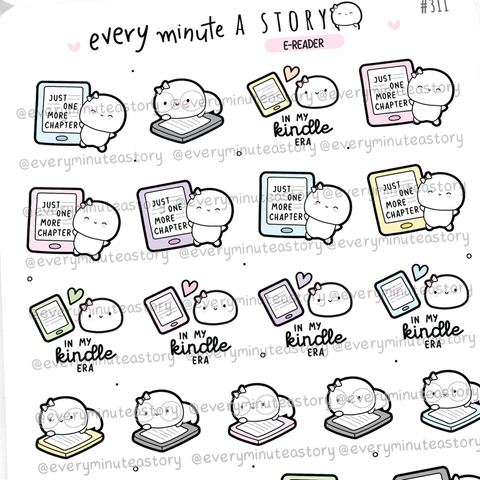 E-reader, kindle Beanie stickers, reading, book lover