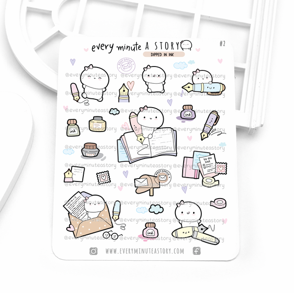 Dipped in ink Beanie stickers, fountain pens, writing, notes