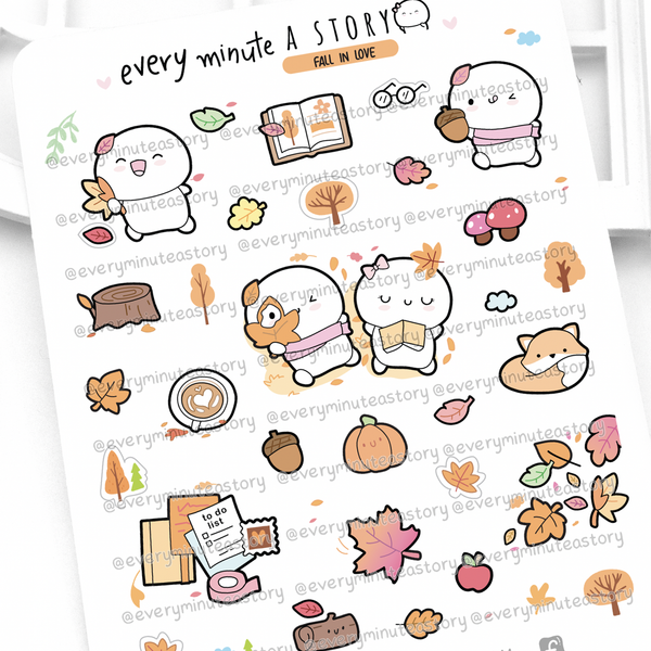 Fall in love sticker sampler, autumn love