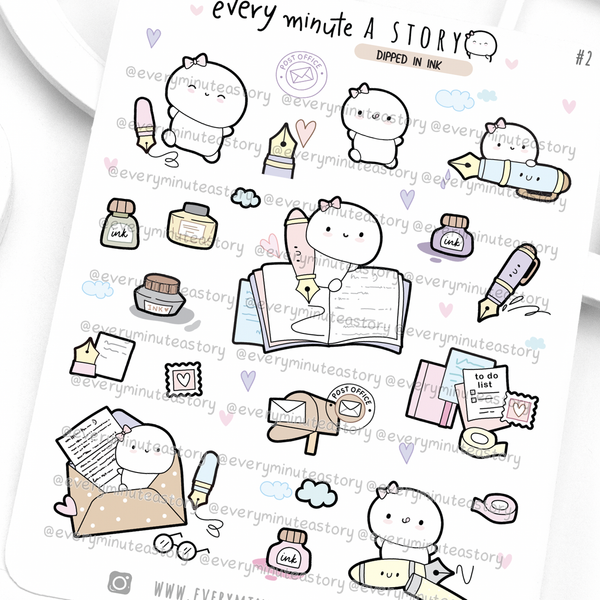 Dipped in ink Beanie stickers, fountain pens, writing, notes